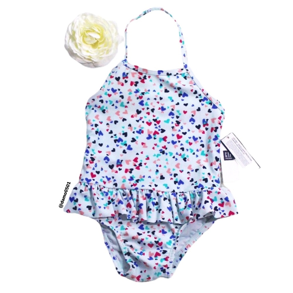 NWT Baby Gap Heart ❤️ Print Teal Halter Swimsuit - Picture 2 of 7